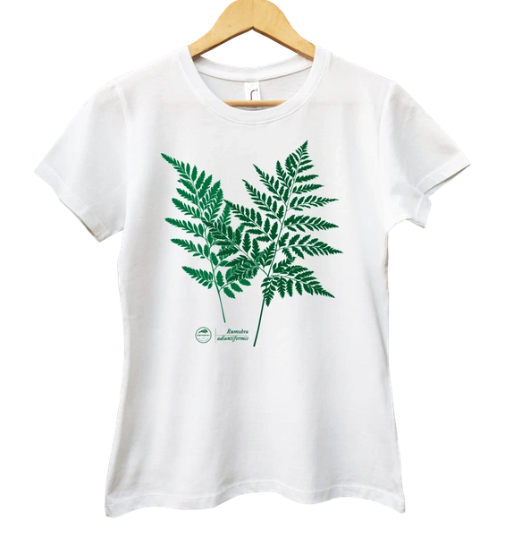koszulka damska z motywem roślinnym — paproć skórzasta