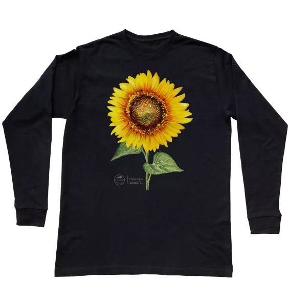 koszulka z długim rękawem z motywem roślinnym dla dziecka, prezent dla ogrodnika — słonecznik zwyczajny